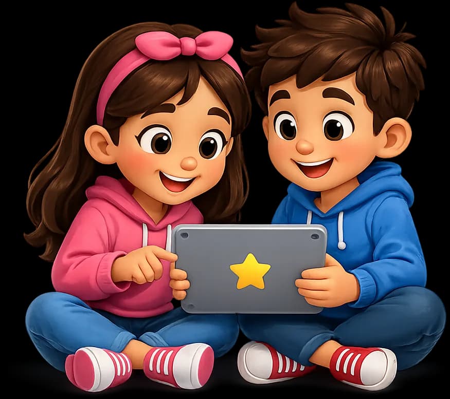 Two children sitting together, exploring an AI lesson on a tablet